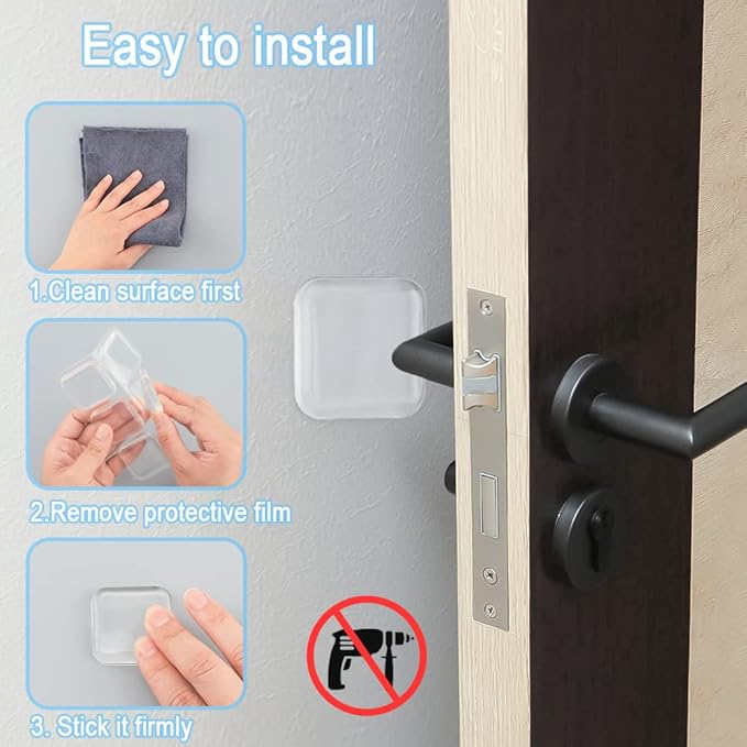 12 PCS Door Stopper Wall Protector, Transparent Square Door Knob Wall Shield, Soft Rubber Door Handle Bumper with Strong Self Adhesive (4CM/Square, Clear)