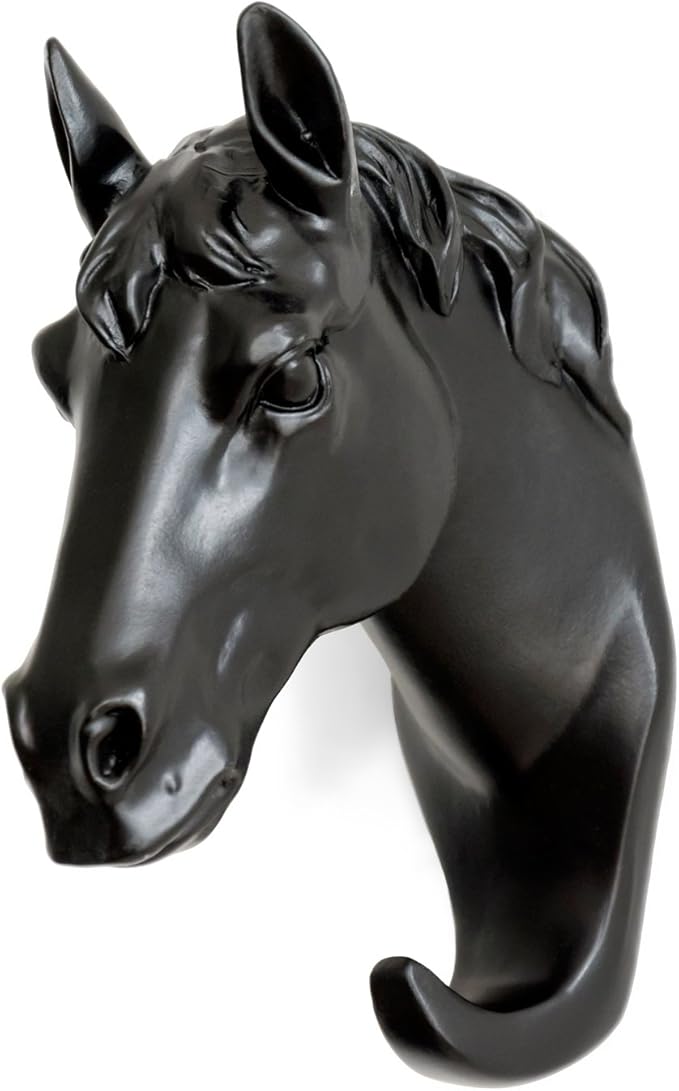 Horse Head Single Wall Hook/Hanger Animal Shaped Coat Hat Hook Heavy Duty, Rustic, Decorative Gift (Horse Black)