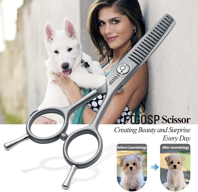 FOGOSP 4.5" Thinning Shears for Dogs Grooming Face with Safety Round Tip for Small Dogs Face Paw Ears Trimmer Professional Small Cat Grooming Scissors (4.5" Blender, Gray)