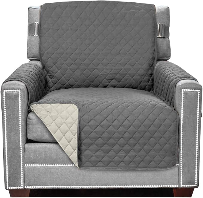 Sofa Shield Couch Armchair Covers for Dogs, Reversible Furniture Protector with Strap, Stain and Tear Resistant Cushion Cover, 23 inch Seat, Machine Washable Slipcover Pets, Cats, Charcoal Linen