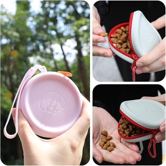 WALLFID Silicone Dog Treat Pouch Small Bag,with Pet Training Clicker,Walking Bag for Dog and Cat, Pocket Size, Easy to Clean, Odorless, Zipper Design,Moisture-Proof,Travel Walking Bag.(Dark Green)