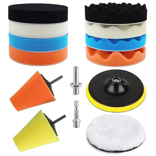 Buffing Polishing Pads, Tshya 14Pack 5inch (125mm) Foam Buffing Sponge Pads Kit Polishing Pads Wool Pad for 5Inch Backing Plate RO/DA/GA Car Polisher Boat Compounding, Polishing and Waxing