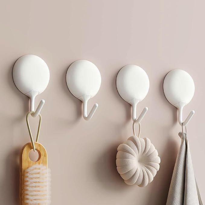 4pcs Self-Adhesive Hooks, No Drill Wall Mounted Sticky Hooks Durable for Kitchen Bathroom Office, Home Organization Essentials, White
