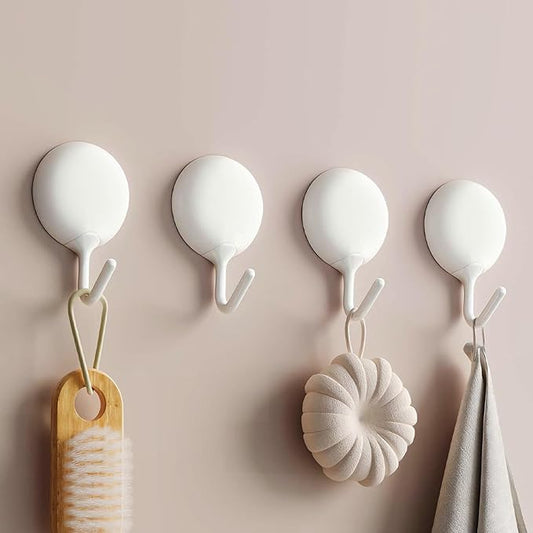 4pcs Self-Adhesive Hooks, No Drill Wall Mounted Sticky Hooks Durable for Kitchen Bathroom Office, Home Organization Essentials, White