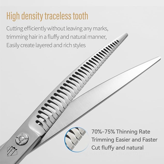 Dog Grooming Scissors: Pet Shears Made Of Japanese 440C Advanced Stainless Steel Professional Grooming Scissors for Dogs Cats and Other Pets (A Curved Chunker, 7.0 inch)