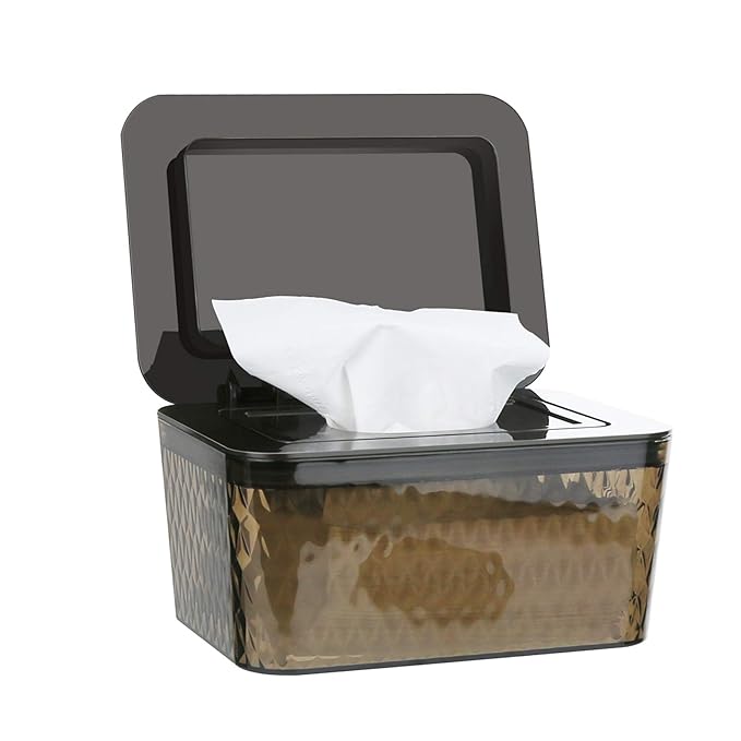 Whiidoom Wipes Dispenser, One-Handed Operation Wipe Holder for Baby & Adult, Seal-Designed Wipes Container for Bathroom Keep Diaper Wipes Fresh (Brown)