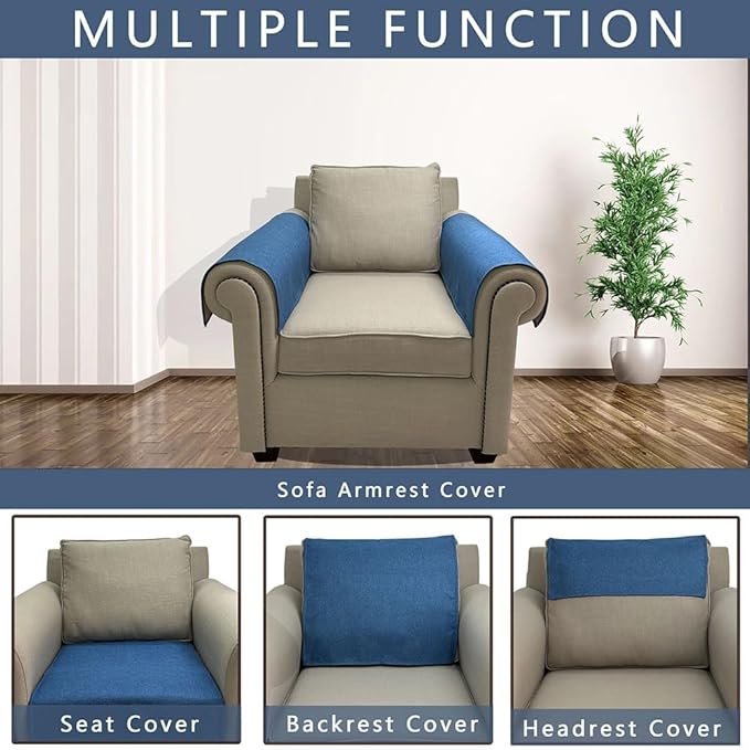 NOYOURS Couch Arm Covers, Anti-Slip Sofa Armrest Cover for Recliner, 2pc Washable Sofa Arm Covers, Dogs Cats Pet Scratch Proof Couch Arm Protectors, Blue, 24x28inch