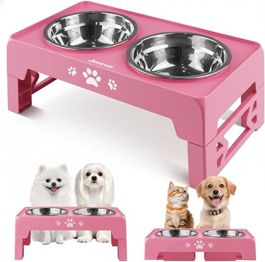 Jovrun Elevated Dog Bowls for Small Medium Large Size Dogs, Non-Slip Dog Feeder with 2 Food Water Bowls, 2-5 Heights Adjustable Raised Bowls Stand