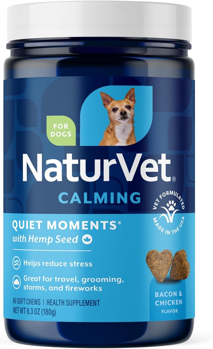 NaturVet Quiet Moments Plus Hemp Calming Aid Soft Chews for Dogs, Count of 60, 60 CT