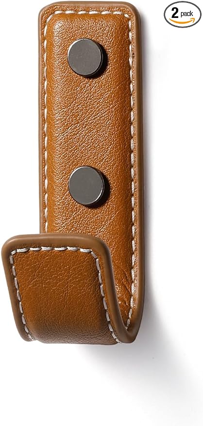 2 Pack Orange Leather Coat Hooks Wall for Hanging Rectangle Coat Hooks for Hanging Robe Towels Bags Hats Scarf Keys Clothes Suitable for Bedroom, Entryway and Closet
