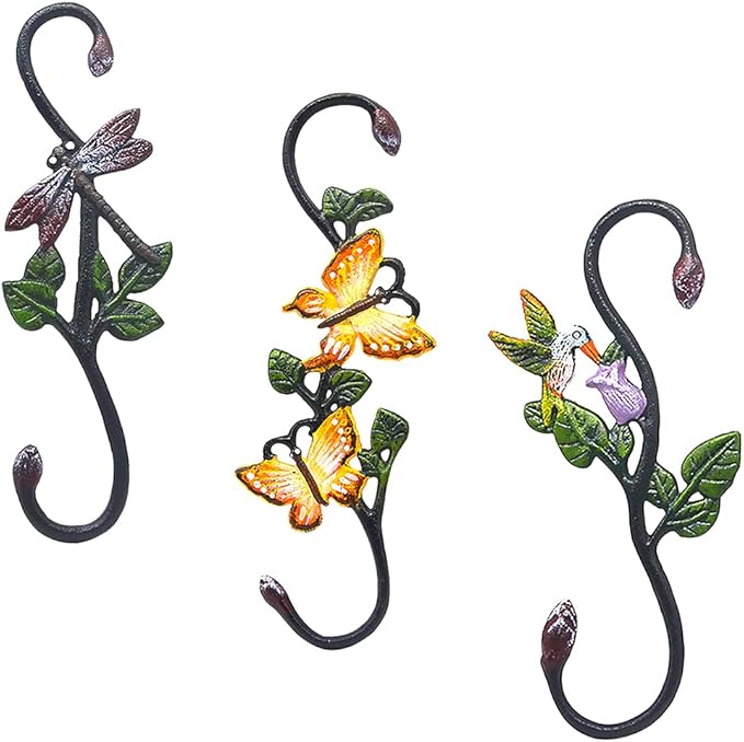 Heavy Duty S Hooks, Pack of 3 Large Plant Hangers Outdoor, Metal Decorative Plant Hooks for Hanging Garden Planters, Flower Baskets, Pots, Bird Feeders