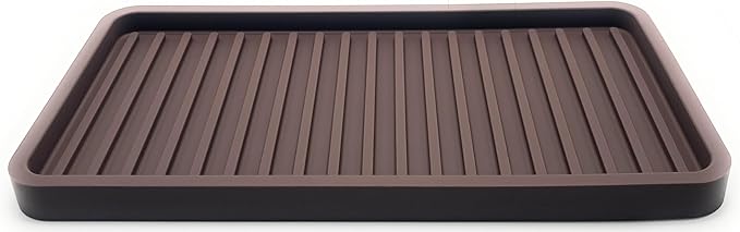 Happitasa Silicone Kitchen Sink Organizer Tray, Sponge Holder and Countertop Protector | Bathroom and Kitchen Soap Dish and Dispenser Tray (Dark Chocolate, 10"x5.25")