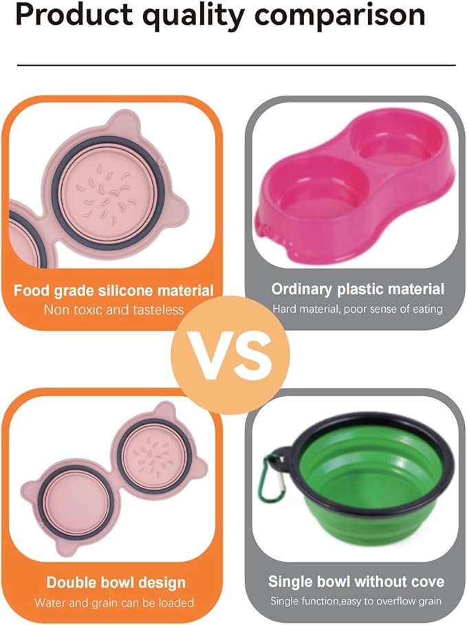 Collapsible Dog Bowls for Travel, Portable Dog Food & Water Bowls Set, Foldable Silicone Puppy Bowls, Cute Lightweight Compact Pet Travel Accessories Essentials Pink