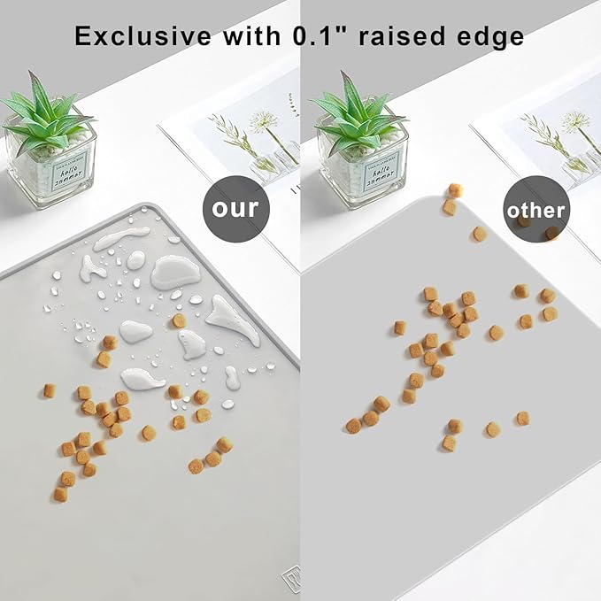 Dog Water Mat 2-Pack 20×16in - Silicone Dog Mats for Food and Water, Non-Slip Pet Feeding Mat for Floors, Waterproof Cat Bowl Mats to Prevent Spills - Silver Gray & Cream