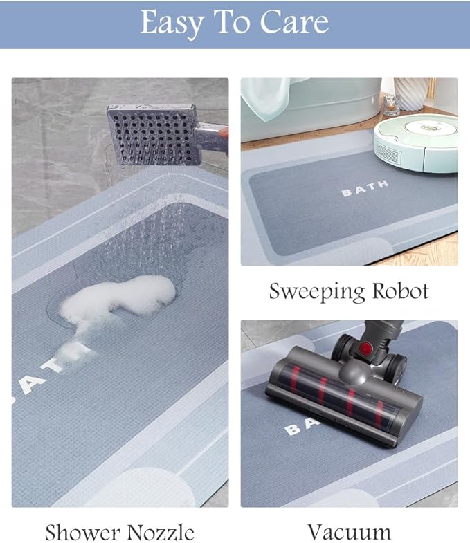 Bath Mat-Bath Mat Rug Non Slip Super Absorbent Stain Resistant Quick Dry Thin Bathroom Rug-Bath Mats for Bathroom Floor Bathtub Vanity-Bathmat Bath Rug Easy Care-24"x35" Blue