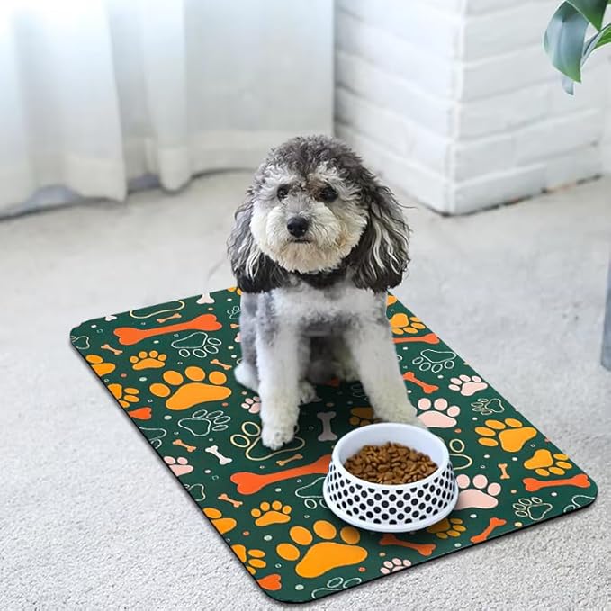 Dog Food Mats for Floors Waterproof, Dog Cat Water Bowl Mats Pet Feeding Absorbent Mat Dog Cat Pet Placemats for Food and Water Bone 16 * 24 inch