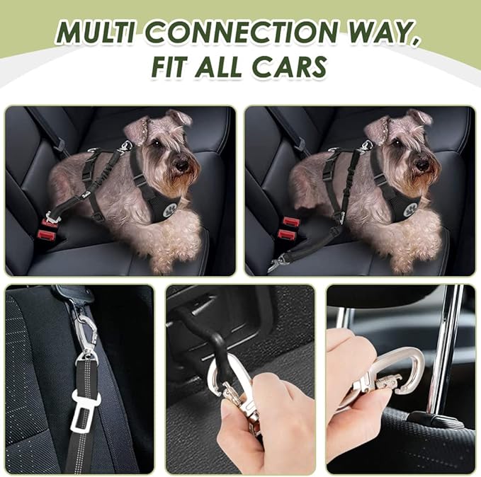 Lukovee Dog Seat Belt for Car, Adjustable Dog Car Harness for Large Medium Small Dogs, Soft Padded & Breathable Mesh Dog Seatbelt with Car Vehicle Connector Strap (Black Double Clip,X-Small)