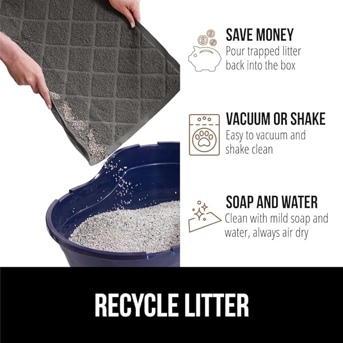 GORILLA GRIP Cat Litter Box Mat, 40x28, Water Resistant, US Designed Kitty Litter Trapping Mats, Easy to Clean, Scatter Control, Less Mess and Clean Floors, Kitten Supplies for Indoor Cats, Dark Gray