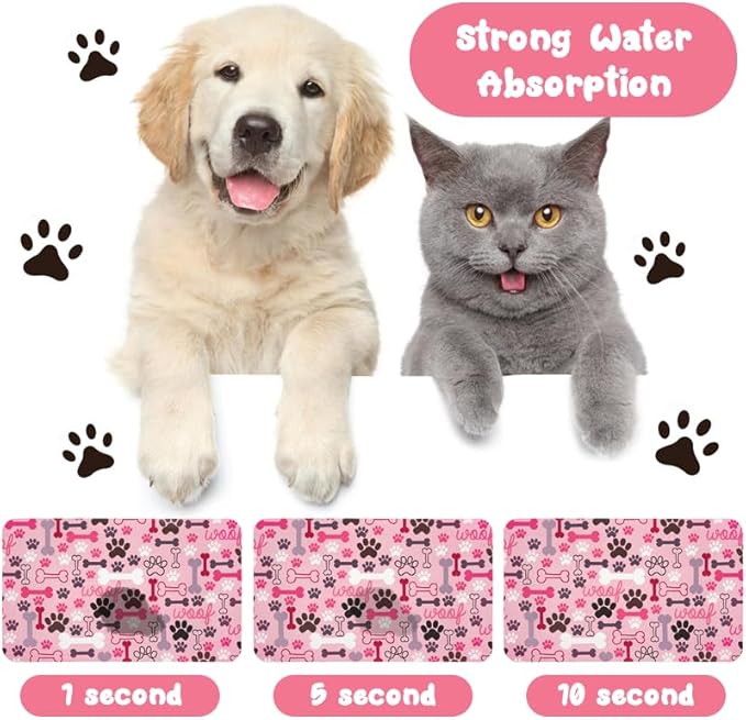 Dog Food Mats for Floors Waterproof, Pet Water Bowl Mats Pet Feeding Absorbent Placemats Pink 17 * 30 inch