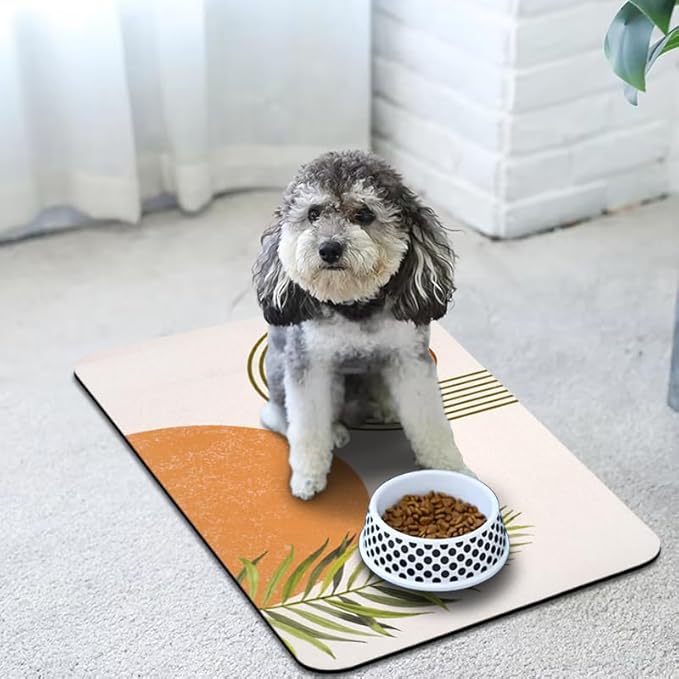 Dog Food Mats for Floors Waterproof, Cat Water Bowl Mats Pet Feeding Absorbent Placemats Bohemia 16 * 24 inch