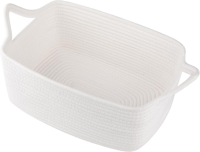 OIAHOMY Woven Basket, Gift Basket Empty with Gift Bags and Ribbons, Rope Baskets for Baby Showers, Storage Baskets with Handles for Nursery, Pet Toy Organizer - Christmas White