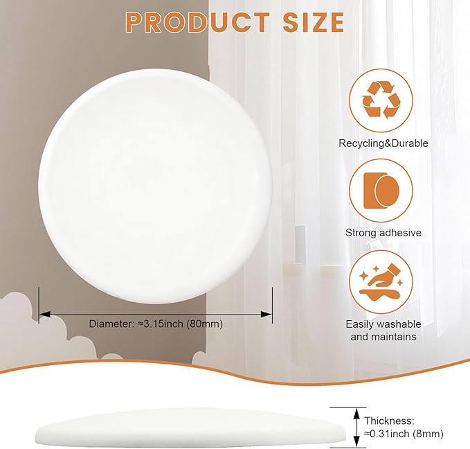 Probrico White Silicone Door Stoppers, 3.15" Round Self-Adhesive Wall Protector 4 Packs, Not-Clear Bumper for Wall/Cabinet Door Protecting, Soft Silicone Crash Pads-Quiet Door Opening