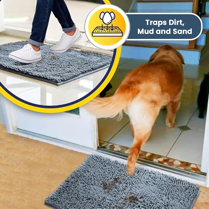Muddy Mat® | Super Absorbent Door Mat Indoor, Microfiber Quick Dry Chenille Entryway Rug, Non-Slip Front Door Mat, Indoor Mats for Entryway, Machine Washable Pet Rug, Baby Blue XL 36"X60"