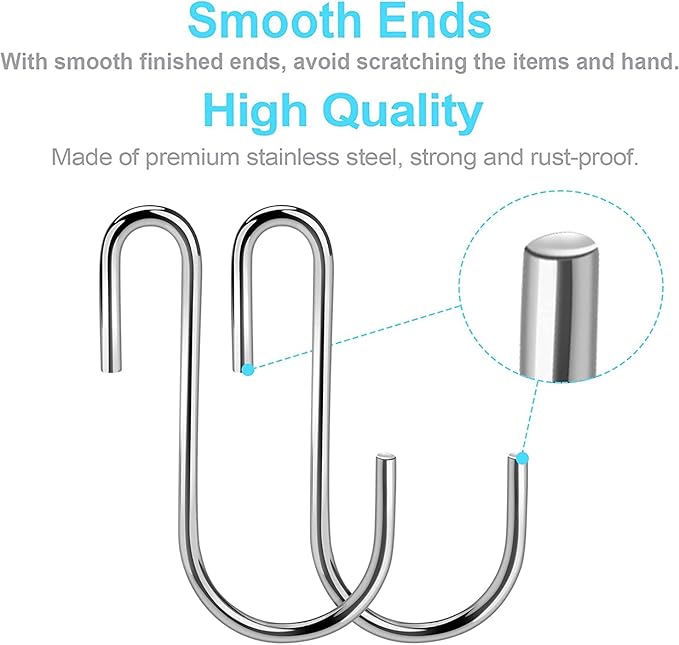 50 Pack Heavy Duty S Hooks S Shaped Hooks Hanging Hangers Pan Pot Holder Rack Hooks for Kitchenware Spoons Pans Pots Utensils Clothes Bags Towels Plants(Black & Silver)