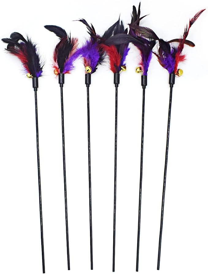 IUHKBH Cat Wands, 6 PCS Colorful Feather Wand with Bell Interactive Cat Toys, Safe for Your Kitty