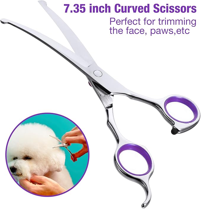 CADABY Professional Dog Grooming Scissors with Safety Round Tips, 3 in 1 Dog Grooming Scissors Kit, 4CR Stainless Steel Pet Grooming Shears, Sharp and Sturdy, Purple