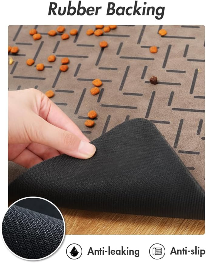 MontVoo-Absorbent Pet Feeding Mat-No Stains Quick Dry Dog Mat for Food and Water Bowl-Rubber Backing Dispenser Mat Accessories Supplies-Dog Bowl Messy Drinkers,(Brown,12"x19")