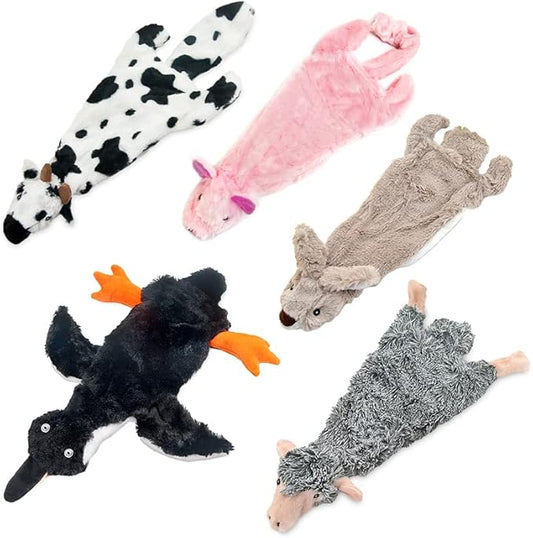 Best Pet Supplies 2-in-1 Stuffless Squeaky Dog Toys with Soft, Durable Fabric, No Stuffing for Indoor Play, Holds a Plastic Bottle - Large (Hare, Sheep, Cow, Pig, Penguin)