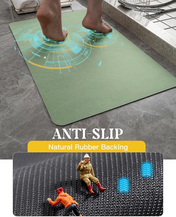 MontVoo -Bath Mat Rug-Rubber Backing Non Slip Quick Dry Absorbent Thin Bathroom Rugs Fit Under Door-Faux Suede Surface Bathroom Floor Mats-Shower Rug for in Front of Bathtub Shower Sage Green 24"X70"