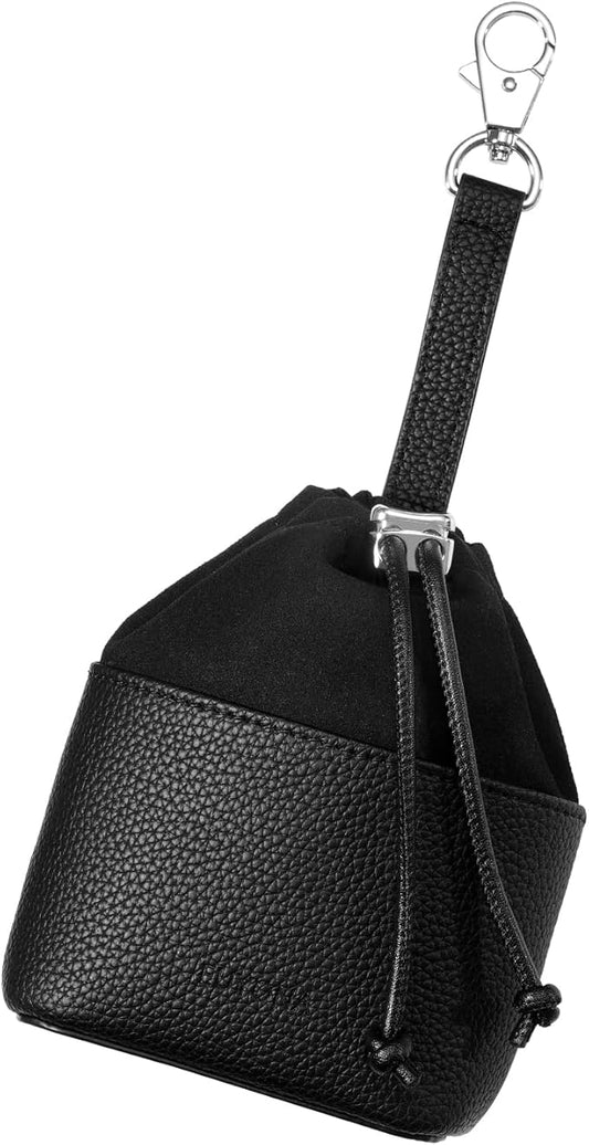 Dog Treat Pouch for Training - Wide Opening & Drawstring Closure, Hands-Free Waist Bag with Belt Clip/Carabiner, Portable Pet Snack Holder for Walking, Hiking (Black)