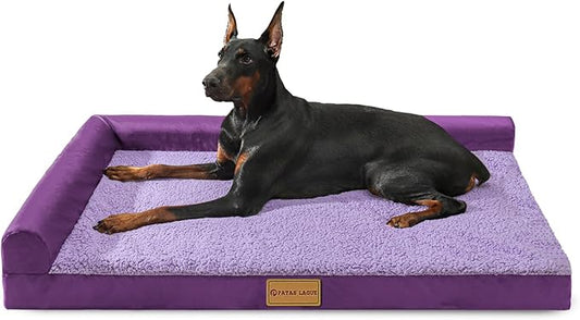Patas Lague Orthopedic XL Dog Bed Large Sized Dog 48''X30'', Waterproof L Bolster Big Large Pet Sofa Beds with Removable Washable Cover, Soft Pet Couch Crate Mat with Nonskid Bottom, Purple
