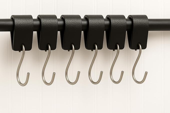 Brute Strength - S Hook with Leather Loop - Black - 4X - 12.5 x 2.5 cm - Coat Hook for Butcher Hooks Leather