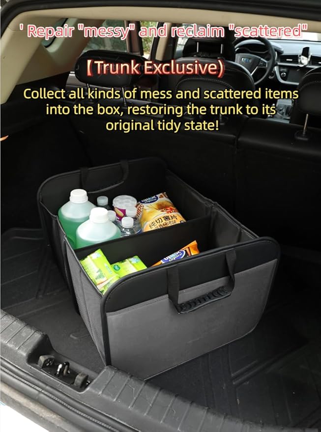 Car Trunk Organizer with, Collapsible Car Trunk Storage Organizer, Car Organizer and Storage for SUV, Truck, Sedan (grey) 21.7x17.7x13.4 Inches