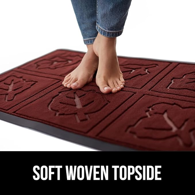 GORILLA GRIP 100% Waterproof All-Season WeatherMax Doormat 35x23, US Designed Natural Rubber, Stain and Fade Resistant, Low Profile Indoor Outdoor Door Mats, Easy Clean Patio Mat, Burgundy Leaves