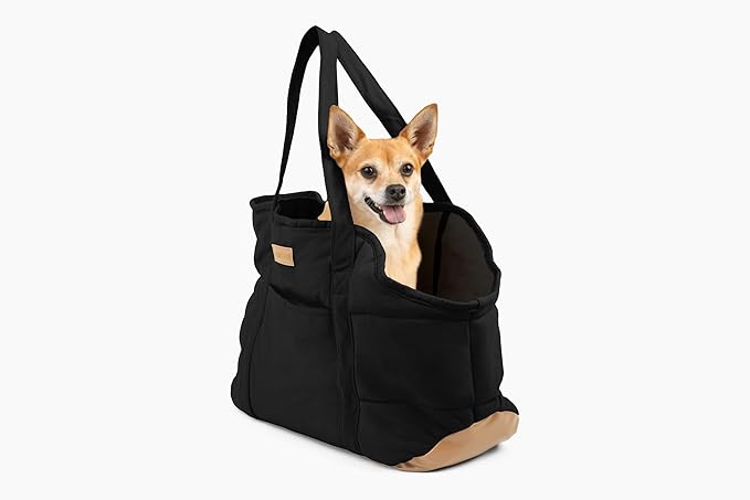 NoblePup Plush Dog Purse Carrier for Small Dogs, Soft Dog Tote Bag with Safety Harness Clip, Cozy Pet Carrier for Dogs Under 15 lbs, Comfortable Dog Shoulder Carrier for Travel, Black