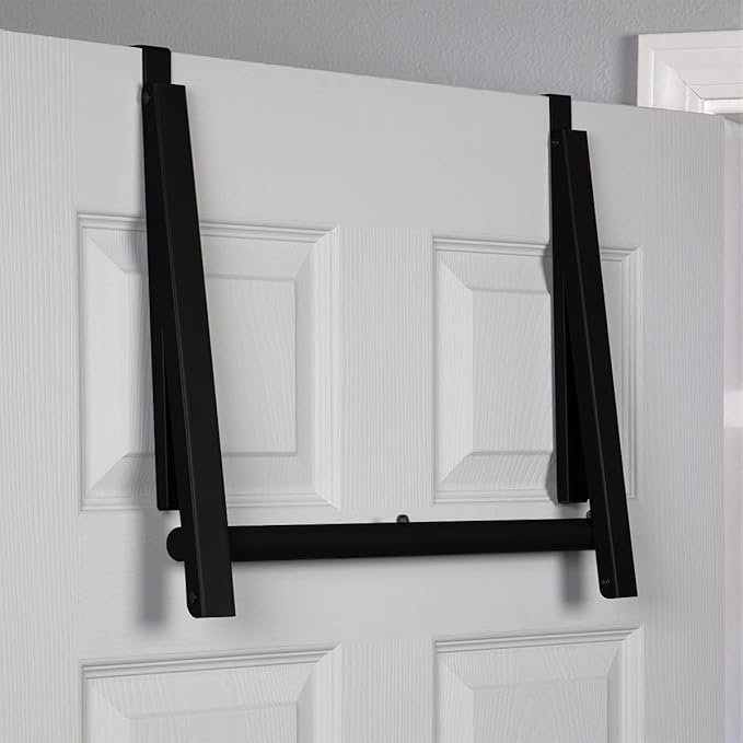 HOLDN’ STORAGE Over The Door Hanger - Foldable Rack Organizer for Hanging Clothes, Coats & Towels, Ideal for Dorm Rooms, Laundry, Bathrooms, Etc - Holds up to 35 LBs, Collapsible - Black