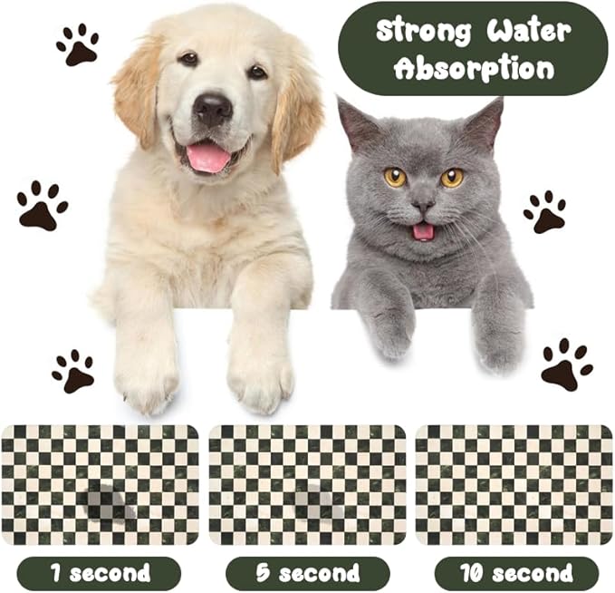 Dog Food Mats for Floors Waterproof, Pet Water Bowl Mats Pet Feeding Absorbent Placemats Plaid 24 * 32 inch