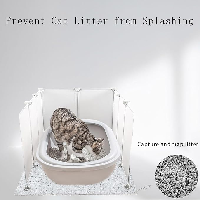 Cat Litter Box Enclosure Splash Guard,DIY Large Pet Litter Box Shields for Open Top Litter Pan.Small Animal Pen for Hamsters, Guinea Pig (Include Litter Mat White, Large L31''W19''H16'' 9 PCS)