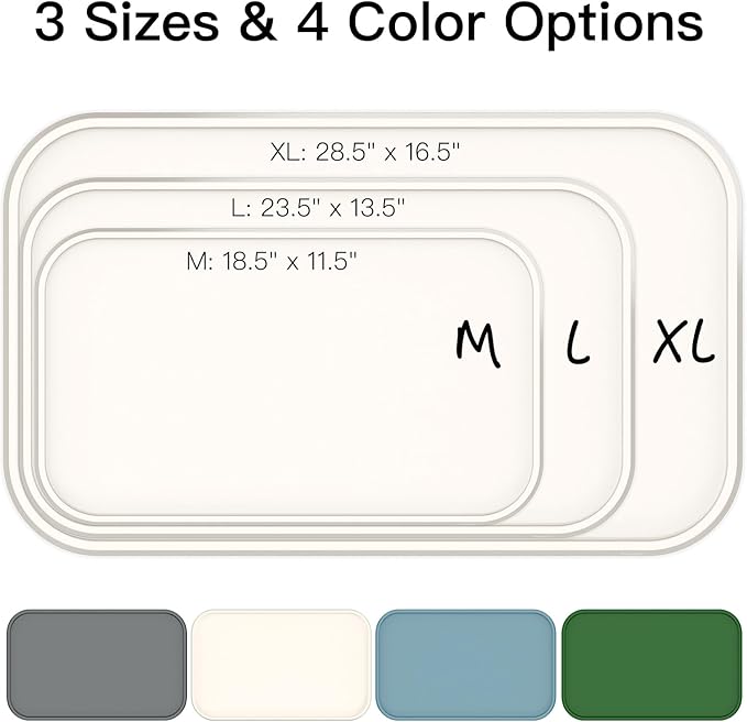 Pet Feeding Mat [Warped Resistant Raised Edge], Water-Proof Silicone Placement for Food Water Bowls, Anti-Slip Base Protect Floor, BPA-Free&Dishwasher-Safe [18.5x11.5inch Medium, Sand White]