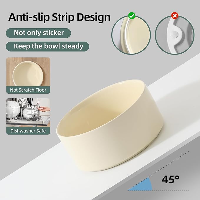 Ceramic 6.1inch Raised Dog Bowl with Stand for Small and Medium Dog Dish Pet Food and Water Bowl (Single Bowl with Stand - Beige)