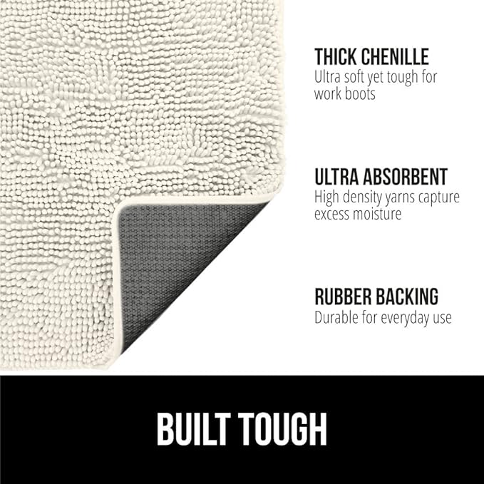 GORILLA GRIP SOAKSTOPPER Dog Door Mat, Machine Washable Rug Absorbent Doormat Captures Moisture Mud Dirt, Quick Dry Soft Chenille Entryway Rugs Indoor Entrance Mats for Dog Paws, 24x17 Cream