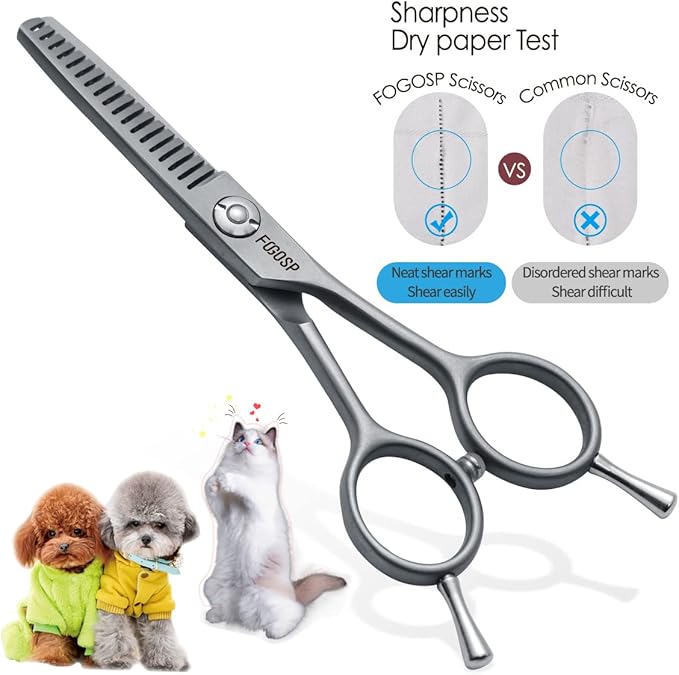 FOGOSP 4.5" Thinning Shears for Dogs Grooming Face with Safety Round Tip for Small Dogs Face Paw Ears Trimmer Professional Small Cat Grooming Scissors (4.5" Blender, Gray)