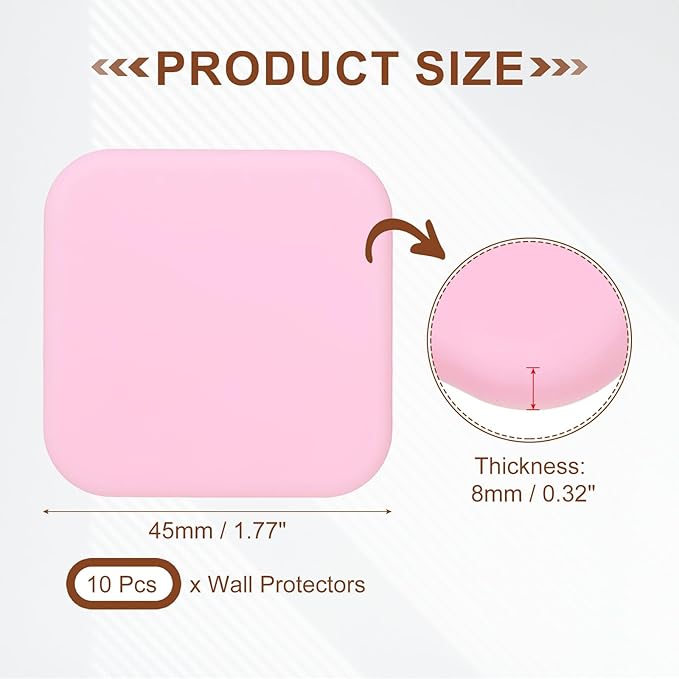 PATIKIL 10Pcs Door Knob Wall Protector, 1.8" Square Silicone Door Stoppers Self Adhesive Handle Bumper Cushion Pad Quiet Wall Protector for Fridge Home Office, Pink(0.3" Thickness)