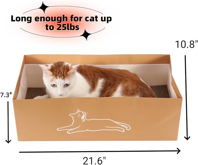 SHENGOCASE 3-Pack 21.6" Extra Long Cat Scratch Pad with Box, Horizontal Cardboard Scratcher Board House for Large Cats Maine Coon, Reversible