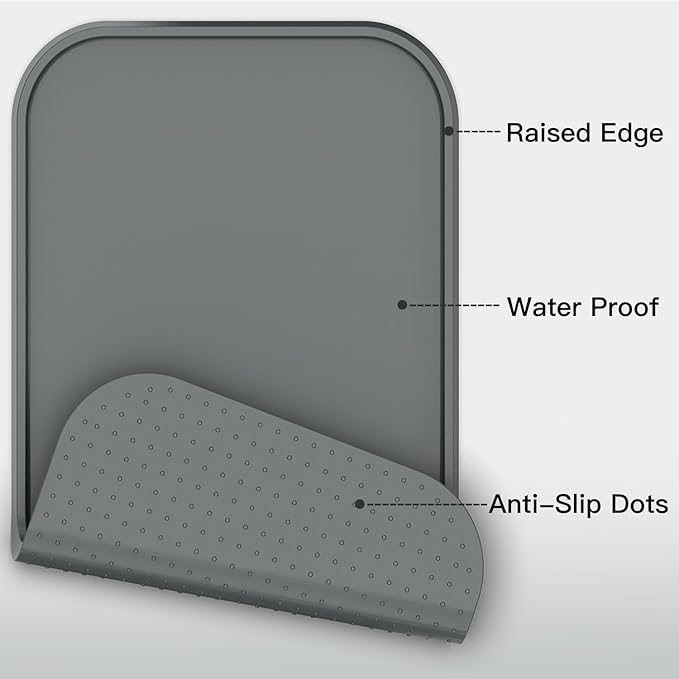 Pet Feeding Mat [Warped Resistant Raised Edge], Water-Proof Silicone Placement for Food Water Bowls, Anti-Slip Base Protect Floor, BPA-Free&Dishwasher-Safe [18.5x11.5inch Medium, Gray]