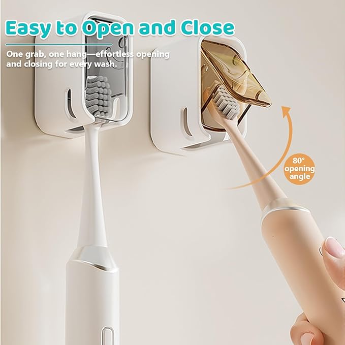 3 Pack Toothbrush Holders for Bathroom, Self Adhesive Wall Mounted Toothbrush Holder with Cover, Single Toothbrush Dispenser Storage Organizer for Family, Travel, Waterproof and Dustproof (Brown)